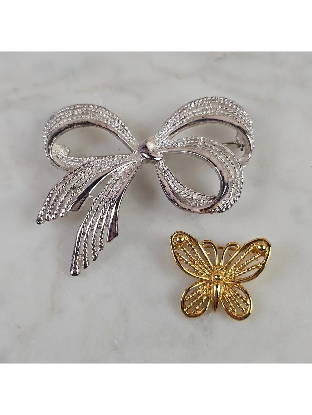 Vintage Napier Brooch Lot Silver Tone Bow Gold Butterfly Figural Pins